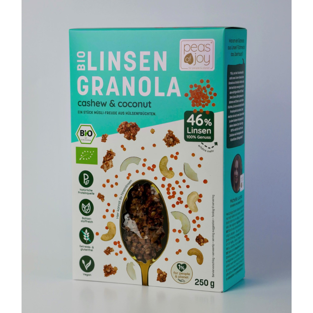 peas of joy Bio Linsen-Granola cashew & coconut Müsli aus Linsen